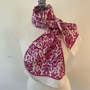 VTG Hattie Carnegie Pink White Batik Style Silk Scarf Rectangle 11inX 51in